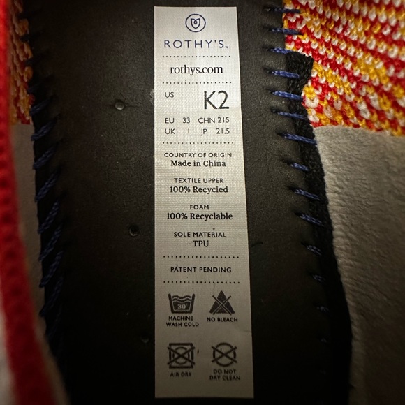 Rothy's The Kids Sneaker Flames Slip On Flats Shoes Big Kid Size 2 - Picture 8 of 8